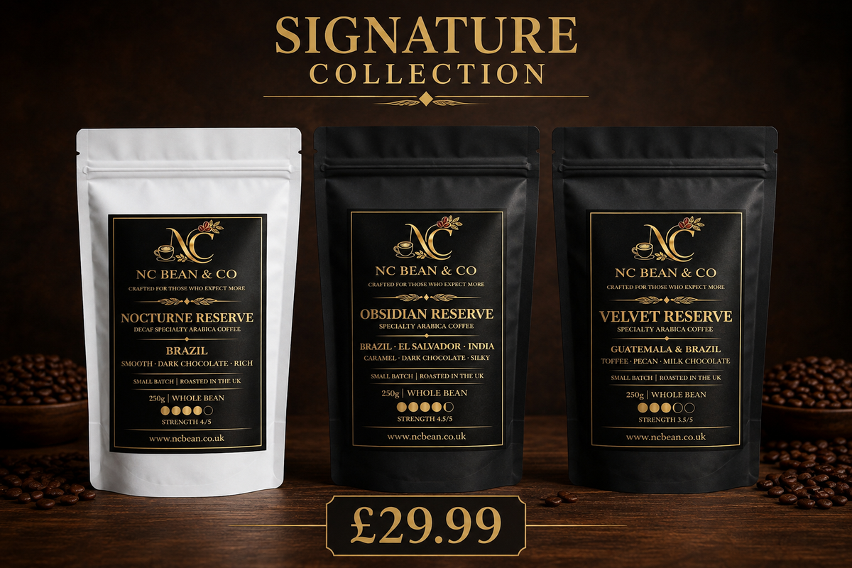 Signature Collection – Velvet, Obsidian & Nocturne (Decaf) Reserve (3 x 250g)